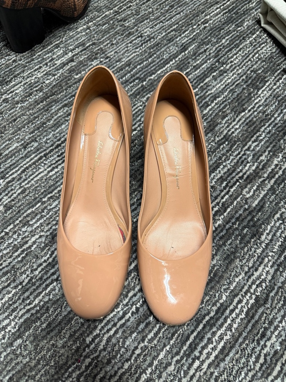 Salvatore Ferragamo Nude Patent Round-Toe Pumps